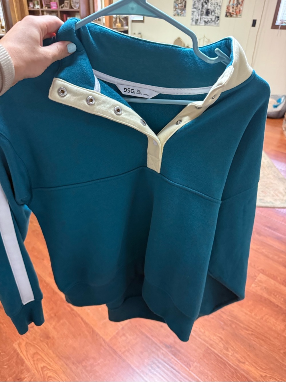 DSG Teal Pullover Snap-Front Hoodie with Cream Placket